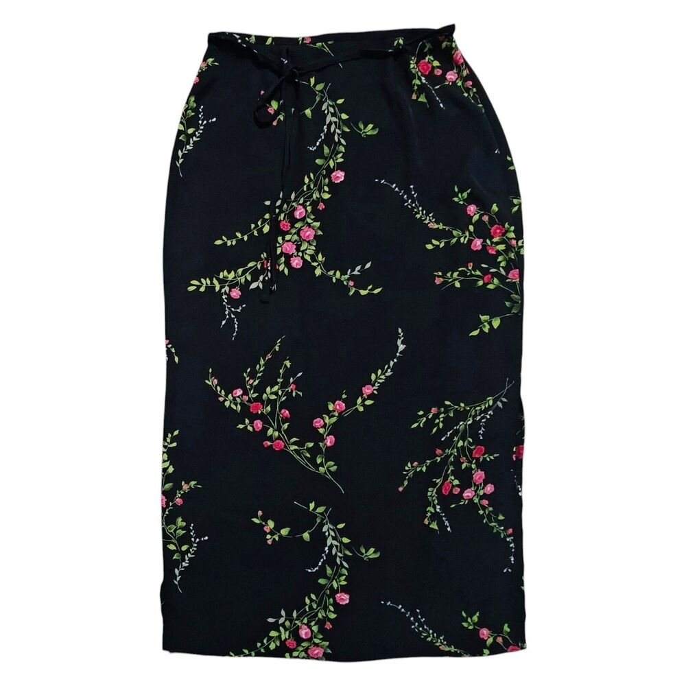 Vintage 90s Midi Skirt 10 Floral Fairy Pink Grunge Goth Whimsigoth Straight Long